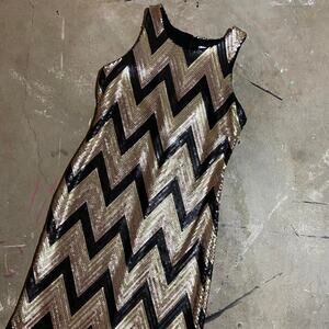 Y2k NWT sequin zig zag dress, Mini Bodycon, Gold silver Black Party Dress 00s